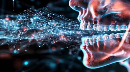 Poster - Dynamic visualization of speech patterns scientific illustration conceptual technology digital environment close-up perspective