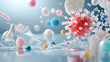 Poster - Microscopic action of virus particles in water laboratory setting scientific illustration abstract environment close-up view infection dynamics