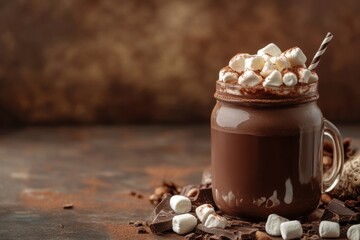 Wall Mural - Delicious Hot Chocolate With Marshmallows And Chocolate Pieces