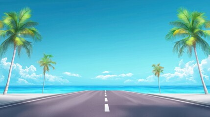 Wall Mural - tropical road by the ocean under bright blue sky