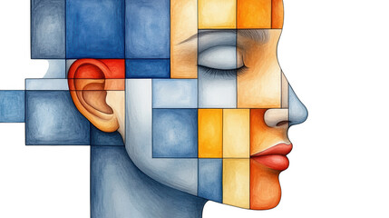Fototapete - Artistic portrait, woman's face with colorful square design