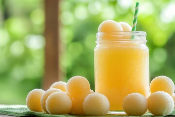 Wall Mural - Refreshing Mango Smoothie with Frozen Mango Balls