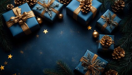 Wall Mural - Elegant Midnight Blue Christmas Presents