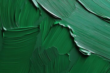 Wall Mural - Close-up view of textured green paint on canvas showcasing vibrant brush strokes and depth