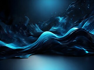 Glowing blue abstract shape, dark grainy black blue background, noise texture futuristic dynamic poster header cover wallpaper banner backdrop design