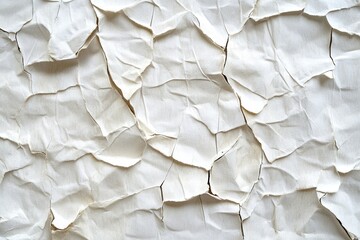 Poster - Crumpled and creased white paper texture with intricate wrinkles displayed prominently on a neutral surface