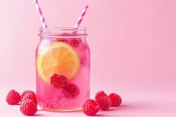 Wall Mural - Refreshing Raspberry Lemonade Drink in a Jar