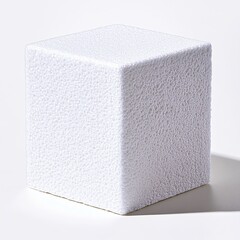 Poster - White styrofoam cube casting a shadow on a white surface in a studio setting