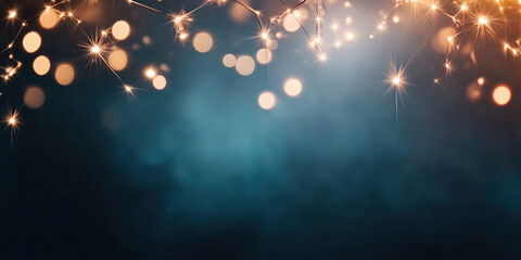Wall Mural - sparklers and bokeh lights on turquoise background. holiday celebration and party concept