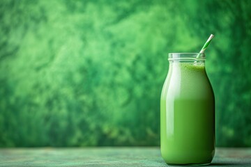 Wall Mural - Green Smoothie in Glass Bottle with Straw