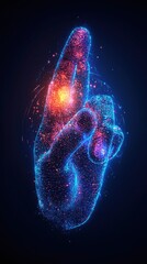 Poster - Digital hand with fingerprint design in glowing blue and red particles against dark background