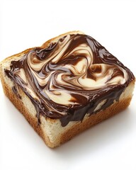 Poster - Swirled chocolate spread on a slice of toast against a bright white background food photography