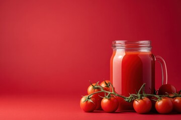 Wall Mural - Fresh Tomato Juice in a Glass Jar with Tomatoes