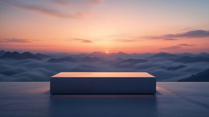 Poster - rectangular podium against the sunset . Generative AI