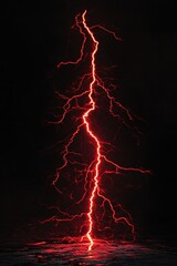 Poster - Red lightning strike over dark surface creating a dramatic and powerful visual effect