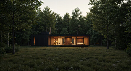 Poster - modern hut in the bosom of nature . Generative AI