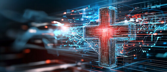 Poster - Digital healthcare transformation virtual environment infographic design data visualization high-tech setting