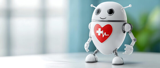 Poster - Health monitoring robot modern office 3d render bright environment close-up view technology concept