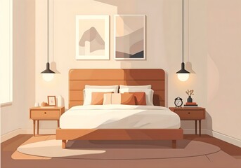 Poster - at vector bedroom interior . Generative AI