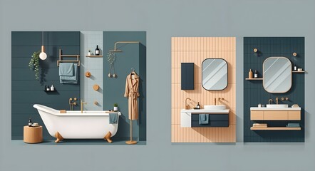Poster - flat vector bathroom interior . Generative AI