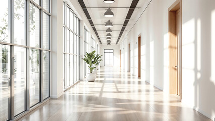 Poster - bright interior of the office hall . Generative AI