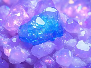 Poster - Blue crystal cluster with purple hues and sparkling details in a close up abstract view