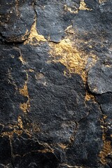 Poster - Black rock with gold veins abstract texture background for design and creative projects
