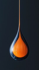 Poster - Orange liquid drop suspended in air with dark background creating a modern abstract design