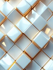 Poster - Abstract geometric background with light blue cubes and gold edges in a diagonal pattern