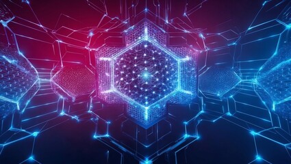 Blue digital background with glowing hexagonal network pattern