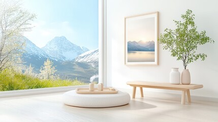 Poster - A serene, peaceful baby space with minimalist decor, featuring soft, neutral colors and calming lighting, offering a tranquil place for rest.