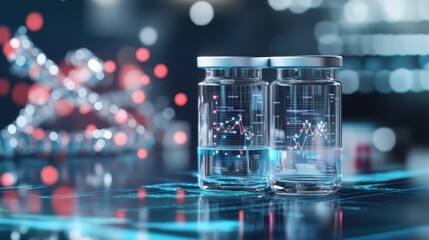 Poster - Scientific Research with Vials and Data Graphs in Laboratory Setting