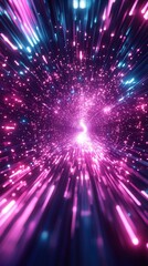 Poster - Abstract tunnel of glowing light streaks in pink and blue colors with a dark background