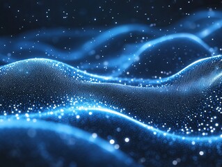 Poster - Abstract blue wave with bright dots against dark background creates dynamic and modern look
