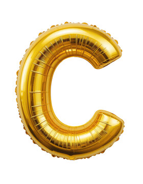 Alphabet Capital Letter C Golden Balloon Isolated on Transparent Background For Birthday Party, Anniversary, or Event Celebration Design.