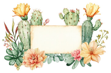 Poster - PNG Cactuses on A blank rectangular fabric label illustration watercolor plants.