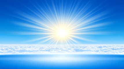 Wall Mural - bright sun shining over sea of clouds with clear blue sky