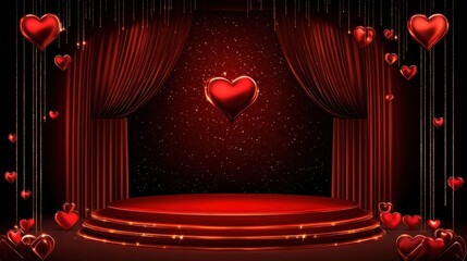 Aufkleber - A glowing Valentine's Day design featuring a red stage, chocolate details, and hearts on a sparkling glitter backdrop.