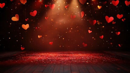 Aufkleber - A glowing Valentine's design with a red chocolate-patterned stage, paper hearts, and a glitter gradient setting.