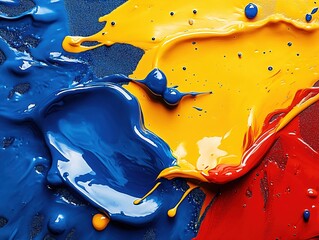 Aufkleber - Vibrant Paint Splashes in Primary Colors Creating an Abstract Design on Textured Surface