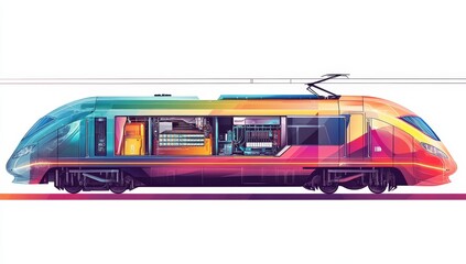Poster - Colorful high-speed train cutaway showing interior mechanics.