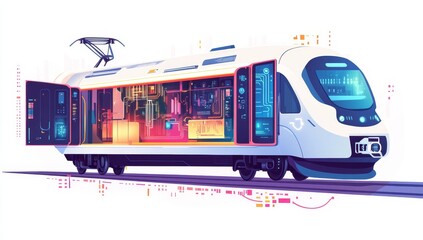 Poster - Futuristic high-speed train with open doors revealing inner workings.