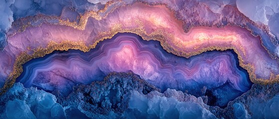 Poster - Abstract agate texture with gold glitter and purple gradient background for design projects