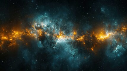 Wall Mural - Cosmic Nebula fiery orange and teal gases clash in deep space, stellar background, science fiction art