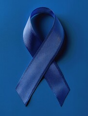 Poster - Blue ribbon on blue background symbol of awareness and support for a cause or campaign