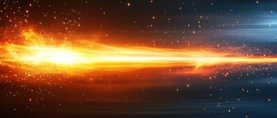 Poster - Abstract cosmic energy burst with glowing particles and dynamic light trails in orange and blue