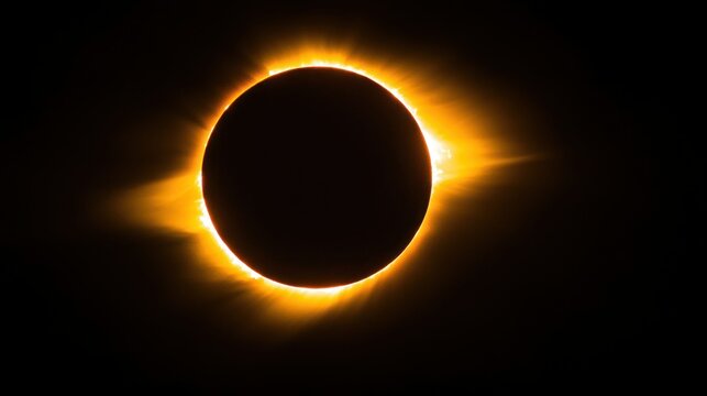 The moment of total eclipse with the moon completely covering the sun, casting a dramatic shadow