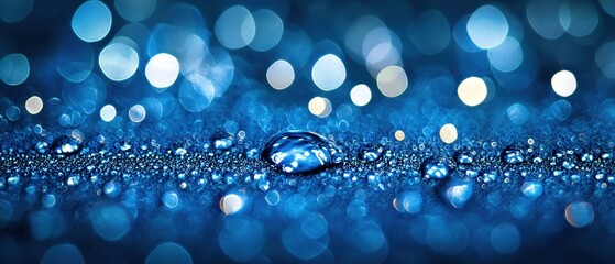 Poster - Abstract blue water drops with bokeh light effect on dark surface macro close up