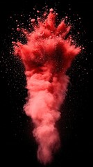 Poster - Red powder explosion on black background creating dynamic abstract cloud like shape