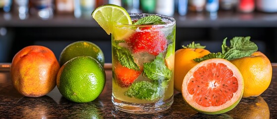 Sticker - Refreshing Strawberry Mint Cocktail with Citrus Fruits